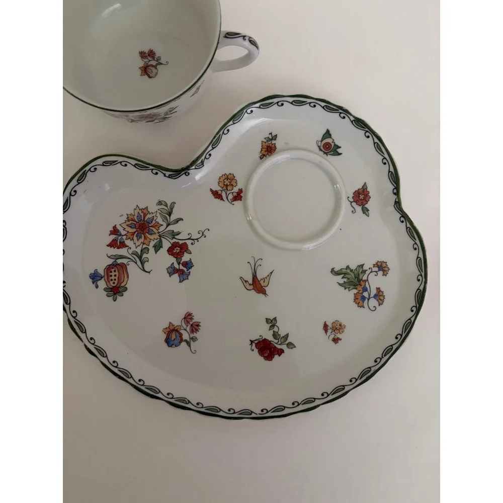 SYRACUSE China Roslyn Antique Snack Plate & Cup Set Floral O.P. Co. 1916